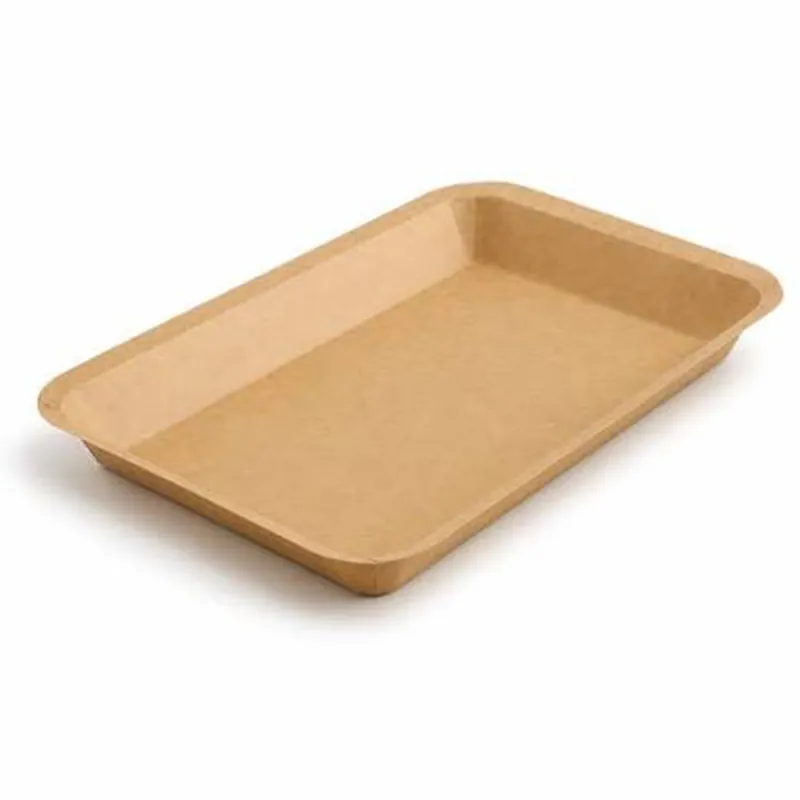 Plain kraft bakery display tray with low walls, shown empty