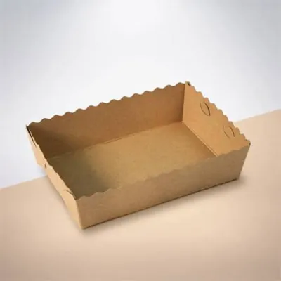 Corrugated appetizer tray with a scalloped front wall