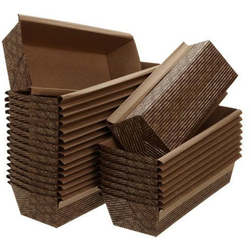 Stacks of dark brown pleated paper pan liners in several sizes