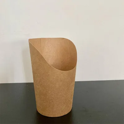 Single kraft fry scoop shown empty against a dark background