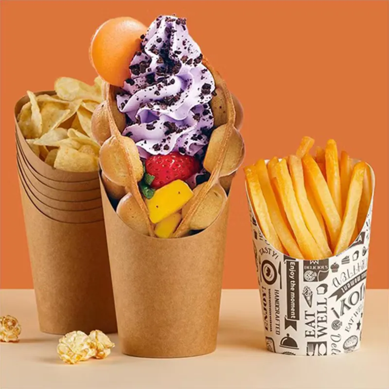 Kraft scoops and cups holding fries, popcorn and ice cream