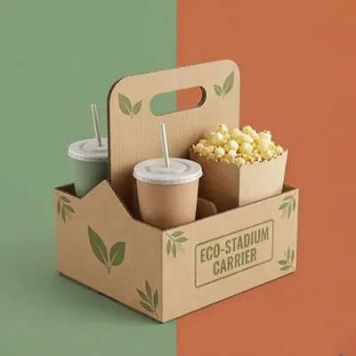 Kraft stadium carrier tray holding two drinks and a popcorn portion